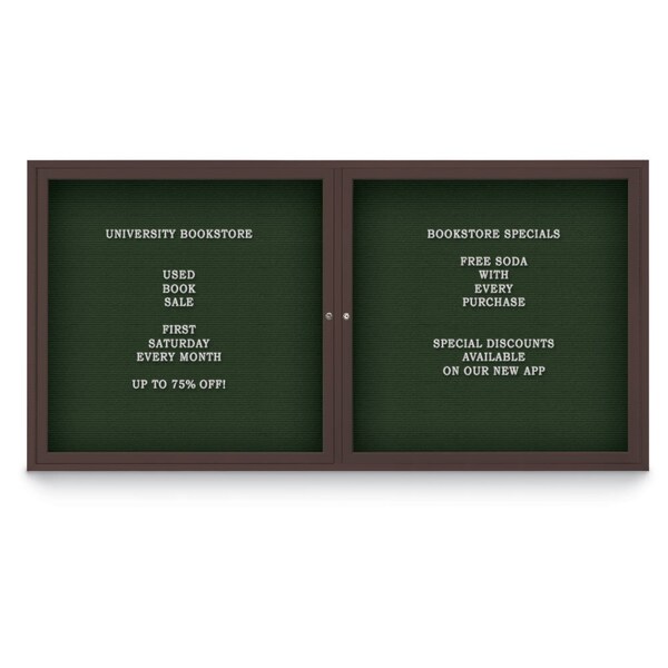 72"x48" 3-Door Enclosed Outdoor Letterboard, Green Felt/Bronze